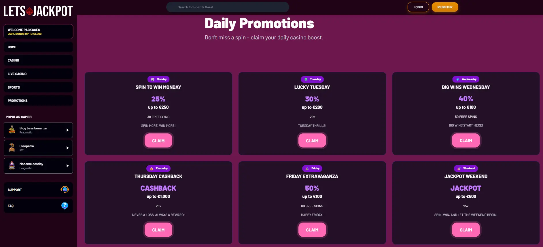 Let's Jackpot Casino-promoties